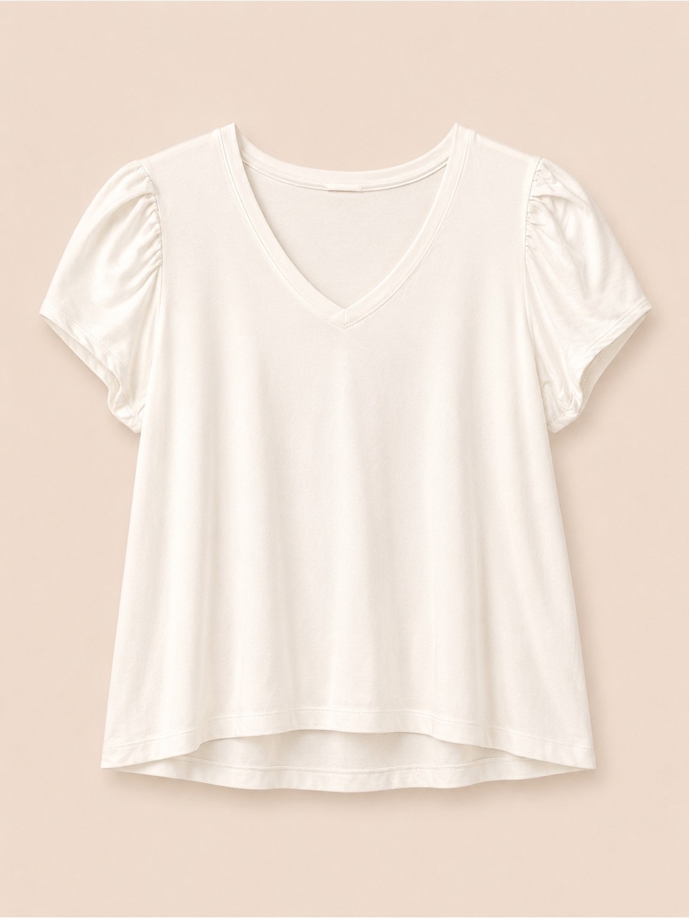 LC Lauren Conrad Ivory V-Neck Puff Sleeve Tee
